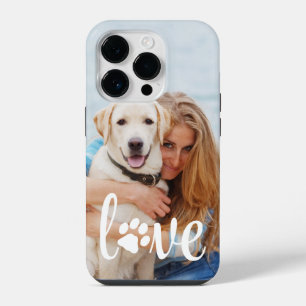 Coque Pour iPhone 14 Plus Modern Custom Pet Picture LOVE Paw Print Dog Lover