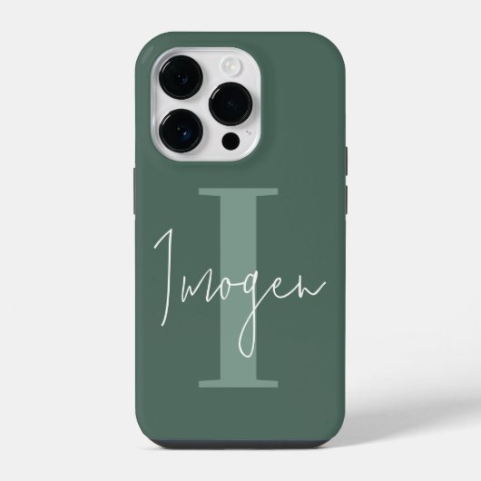 Coque Pour iPhone 14 Plus Moins moderne typographie monogramme vert sauge (Verso)