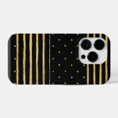 Coque Pour iPhone 14 Plus Monogram rayé noir or (Verso Horizontal)