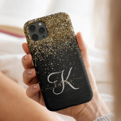 Coque Pour iPhone 14 Plus Monogramme à étincelle noire à Parties scintillant