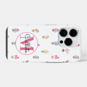Coque Pour iPhone 14 Plus Monogramme aquarelle de fleurs en pot de campagne (Verso Horizontal)