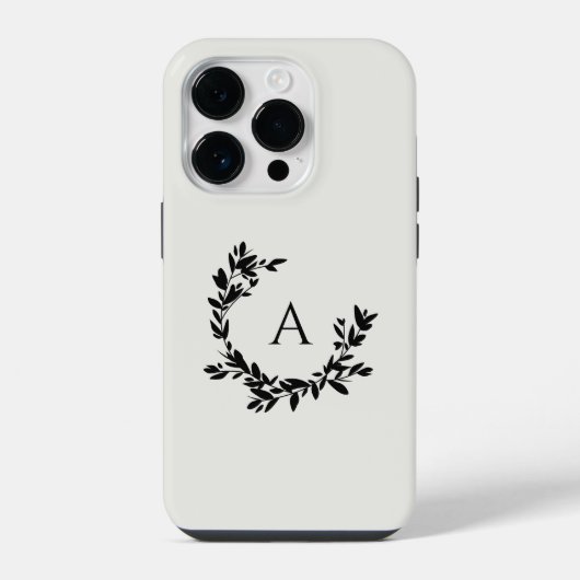 Coque Pour iPhone 14 Plus Monogramme de feuille rustique Crème initiale neut (Verso)
