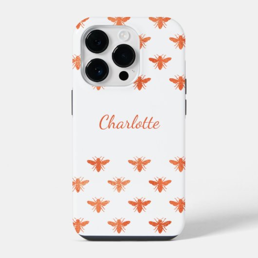 Coque Pour iPhone 14 Plus Monogramme de nom en or rose abeille script (Verso)
