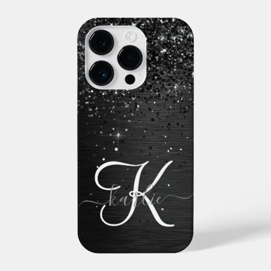 Coque Pour iPhone 14 Plus Monogramme d'étincelle à Parties scintillant noire (Verso)