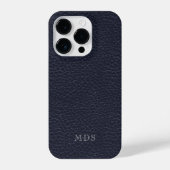 Coque Pour iPhone 14 Plus Monogramme en cuir Faux bleu nuit (Verso)