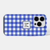Coque Pour iPhone 14 Plus Monogramme En vichy bleu (Verso Horizontal)