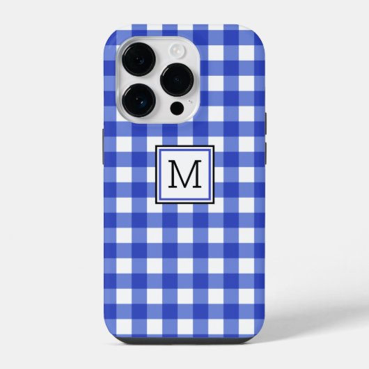 Coque Pour iPhone 14 Plus Monogramme En vichy bleu (Verso)