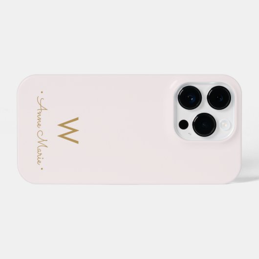 Coque Pour iPhone 14 Plus Monogramme moderne Blush Pink Gold Script (Verso Horizontal)