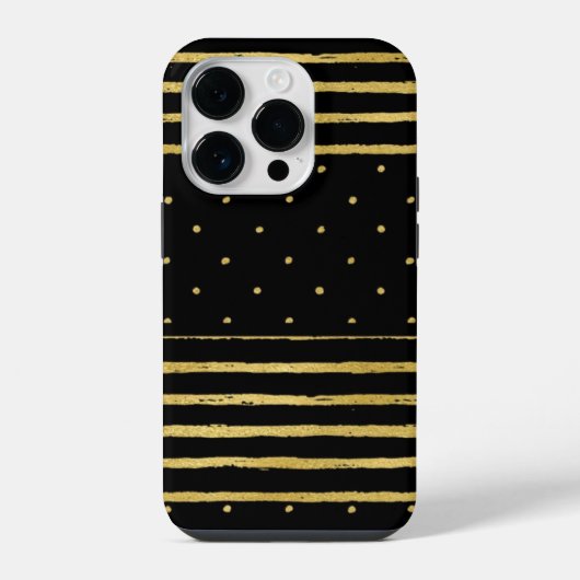 Coque Pour iPhone 14 Plus Monogramme Noir Or rayé (Verso)