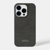 Coque Pour iPhone 14 Plus Monogramme personnalisé en cuir noir Faux (Verso)
