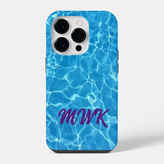 Coque Pour iPhone 14 Plus Monogramme Réflexion d'eau bleue (Verso)