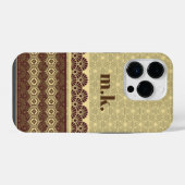 Coque Pour iPhone 14 Plus Motif fleur classique or Monogram (Verso Horizontal)