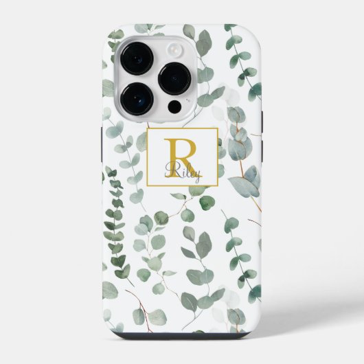 Coque Pour iPhone 14 Plus Motif Monogram Eucalyptus Vert (Verso)