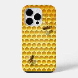 Coque Pour iPhone 14 Plus Nid d'abeille doré avec abeilles personnalisable p