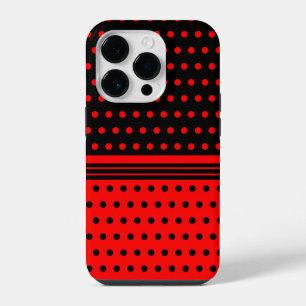 Coque Pour iPhone 14 Plus Noir et rouge élégants à pois et à rayures