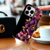 Coque Pour iPhone 14 Plus Noir Fleur Or Pourpre