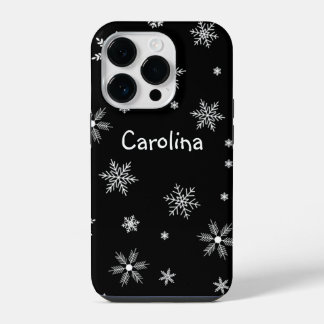 Coque Pour iPhone 14 Plus nom de motif noir blanc hiver