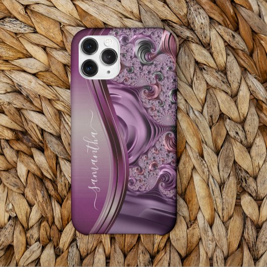 Coque Pour iPhone 14 Plus Nom manuscrit fractal violet moderne