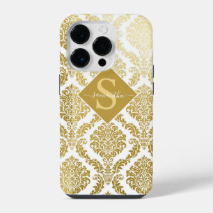 Coque Pour iPhone 14 Plus Or élégant et blanc Impression Damassé Personnalis