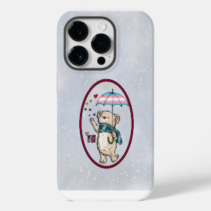 Coque Pour iPhone 14 Plus Ours d'hiver avec parapluie aux couleurs du drapea