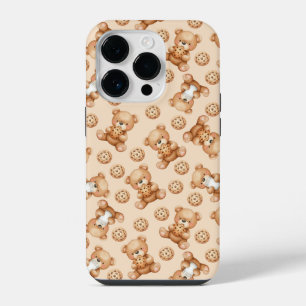 Coque Pour iPhone 14 Plus Ours en peluche au lait et aux biscuits motif sans