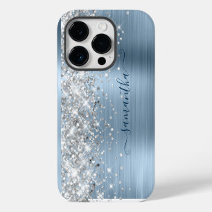 Coque Pour iPhone 14 Plus Pailleté Argenté Lumière Bleue Glam Féminin Signat