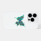 Coque Pour iPhone 14 Plus Papillon aux plumes de paon vert (Verso Horizontal)