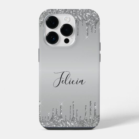 Coque Pour iPhone 14 Plus Parties scintillant argentée monogramme classique (Verso)