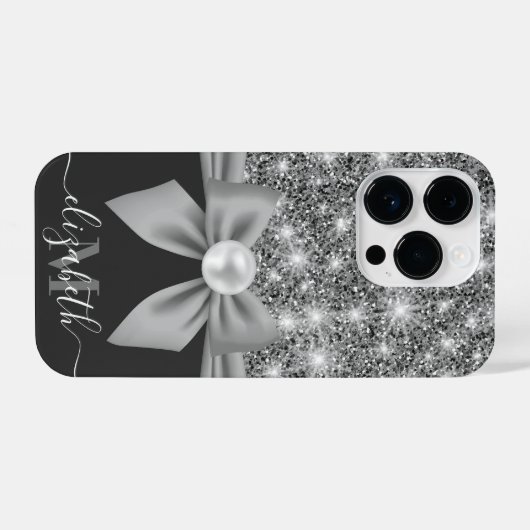 Coque Pour iPhone 14 Plus Parties scintillant en argent et bow (Verso Horizontal)