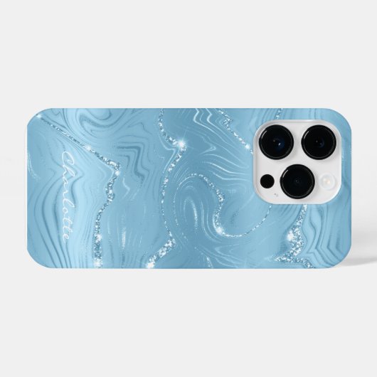 Coque Pour iPhone 14 Plus Personnalisé Chic Bleu Parties scintillant Motif F (Verso Horizontal)
