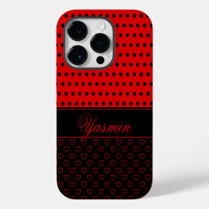 Coque Pour iPhone 14 Plus Pois cool Design Rouge Et Noir, Nom Personnalisé