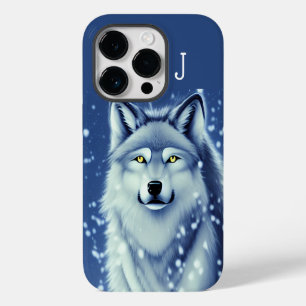 Coque Pour iPhone 14 Plus Portrait de loup blanc et gris monogramme