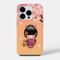 Poupée Kokeshi Sakura - Fille Geisha sur Pêche