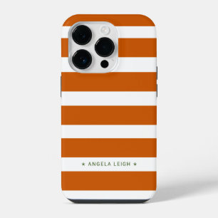 Coque Pour iPhone 14 Plus Rayures de cabane modernes orange brûlé et blanc