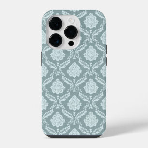 Coque Pour iPhone 14 Plus Rococo Damassé Rpt Motif Œuf de Canard Bleu+Turquo