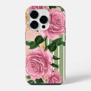 Coque Pour iPhone 14 Plus Roses roses élégantes et Feuilles verts
