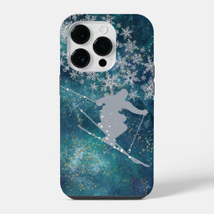Coque Pour iPhone 14 Plus Skieur de neige étoilé abstrait sarcelle or