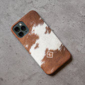 Coque Pour iPhone 14 Plus Texture Brown et blanche de la vache Monogramme