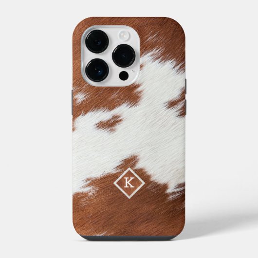 Coque Pour iPhone 14 Plus Texture Brown et blanche de la vache Monogramme (Verso)
