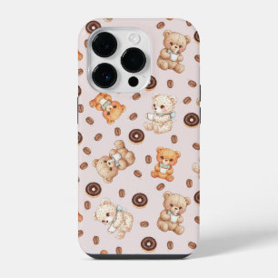 Coque Pour iPhone 14 Plus Titre Ourson Mignon Café et Donuts Motif Sans Cout