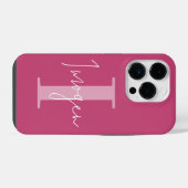 Coque Pour iPhone 14 Plus Typographie minimale moderne monogramme rose girly (Verso Horizontal)
