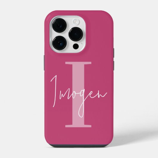 Coque Pour iPhone 14 Plus Typographie minimale moderne monogramme rose girly (Verso)