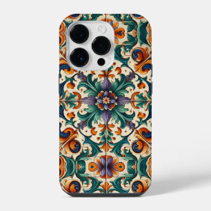 Coque Pour iPhone 14 Plus Vert orange violet portugais Azulejos Carreaux Art