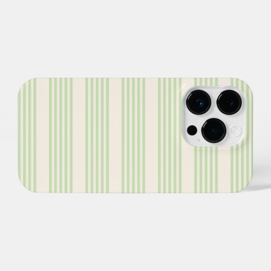 Coque Pour iPhone 14 Plus Vert pâle et beige cinq rayures motif (Verso Horizontal)