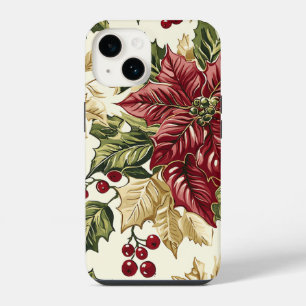 Coque Pour iPhone 14 Poinsettia de Noël Champagne Rouge Sapin de Noël