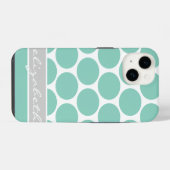 Coque Pour iPhone 14 Points de module Aqua Monogramme personnalisé (Verso Horizontal)