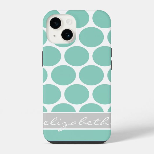 Coque Pour iPhone 14 Points de module Aqua Monogramme personnalisé (Verso)
