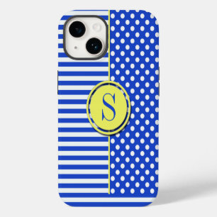 Coque Pour iPhone 14 Points et Rayures Bleu Royal - Monogramme STaylor