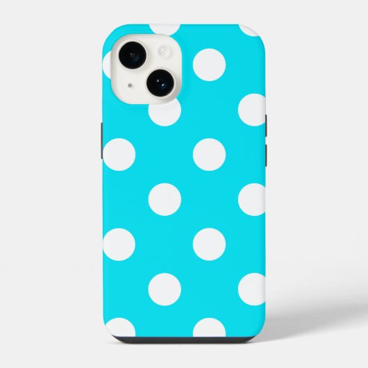 Coque Pour iPhone 14 Points polka cyan code hexadécimal 00E3F4 (Verso)