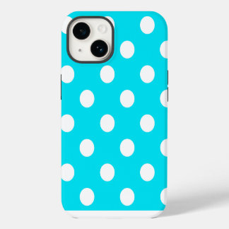 Coque Pour iPhone 14 Points polka cyan code hexadécimal 00E3F4